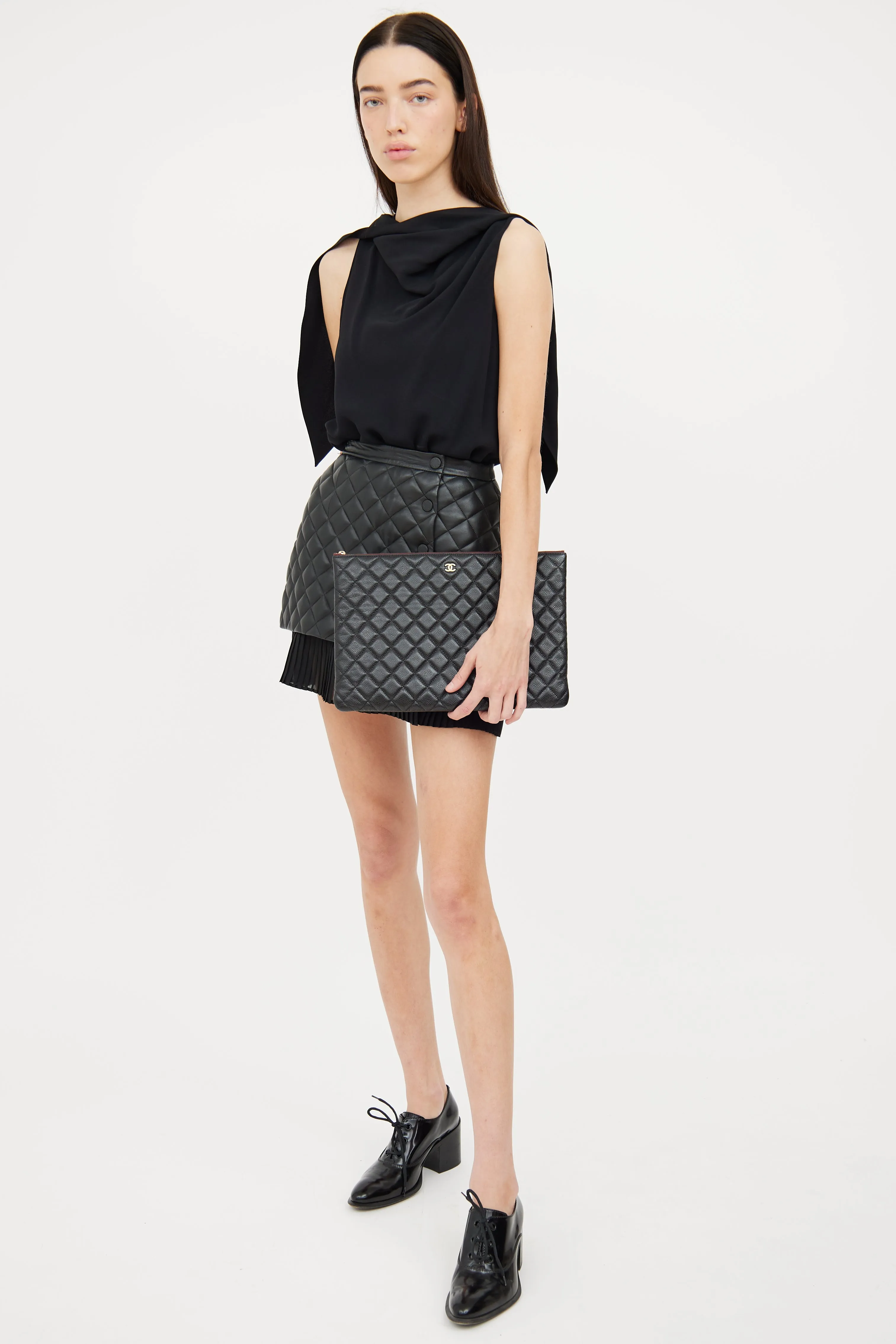 Black Quilted Caviar Large O Pouch