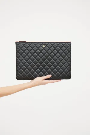 Black Quilted Caviar Large O Pouch