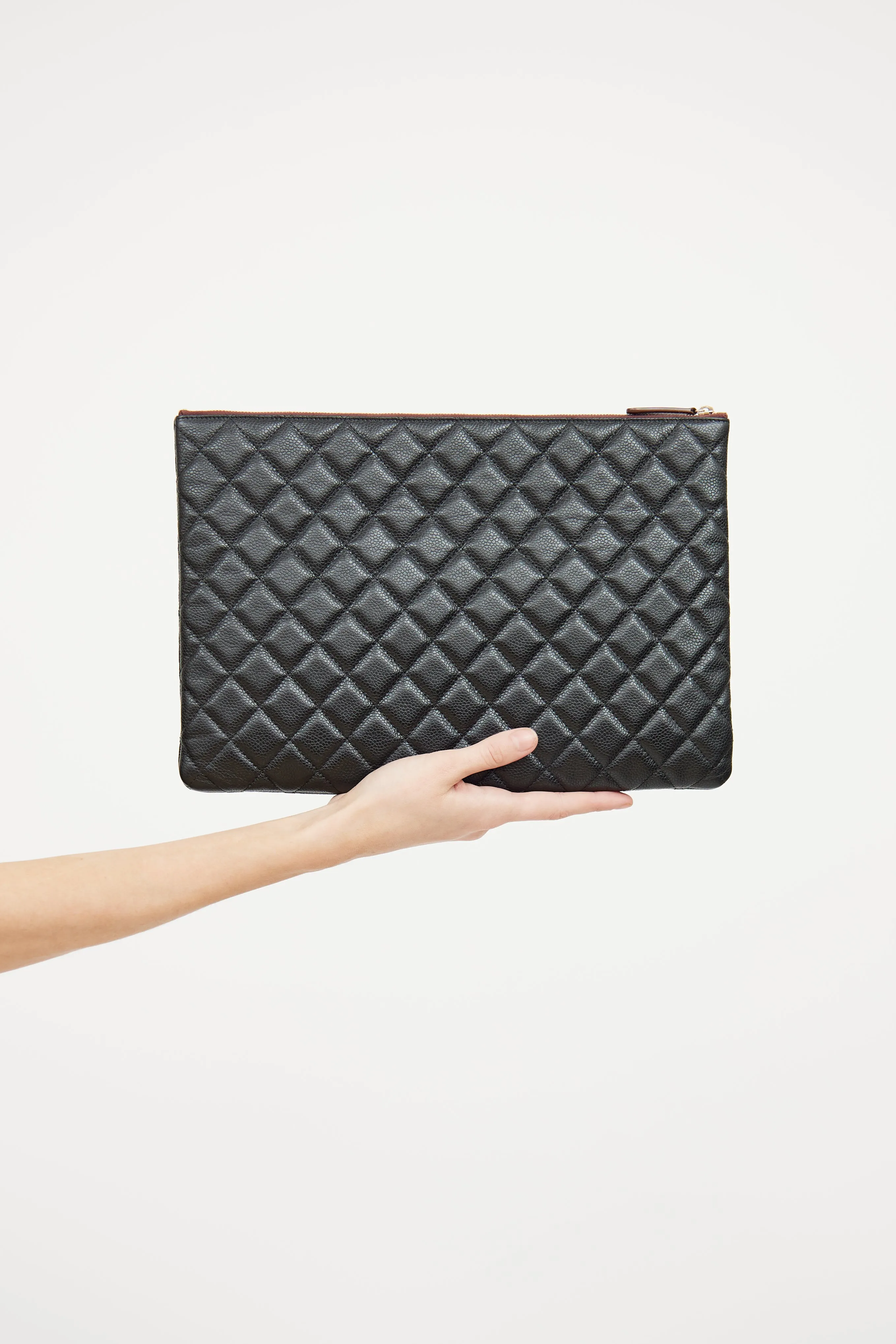 Black Quilted Caviar Large O Pouch