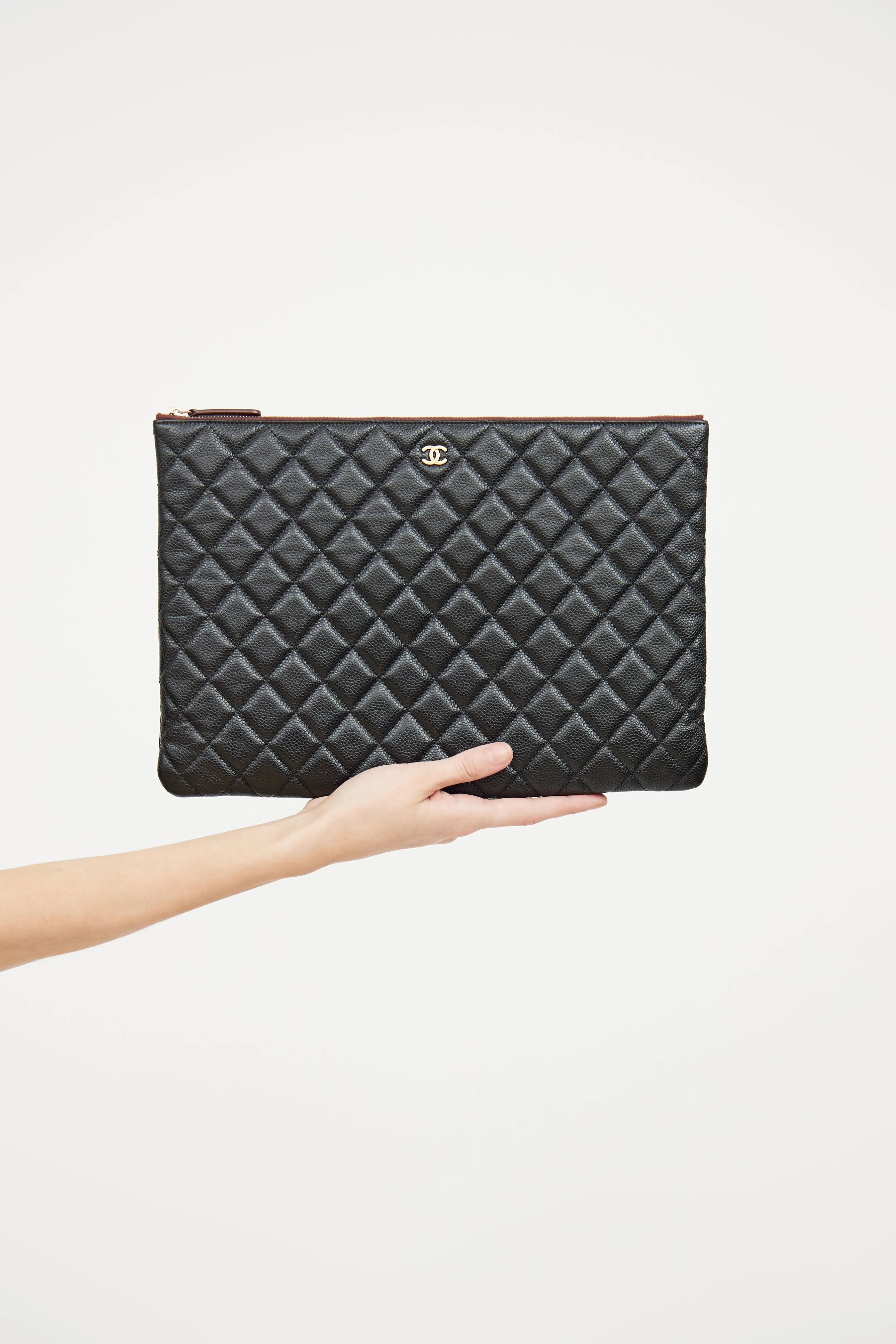 Black Quilted Caviar Large O Pouch