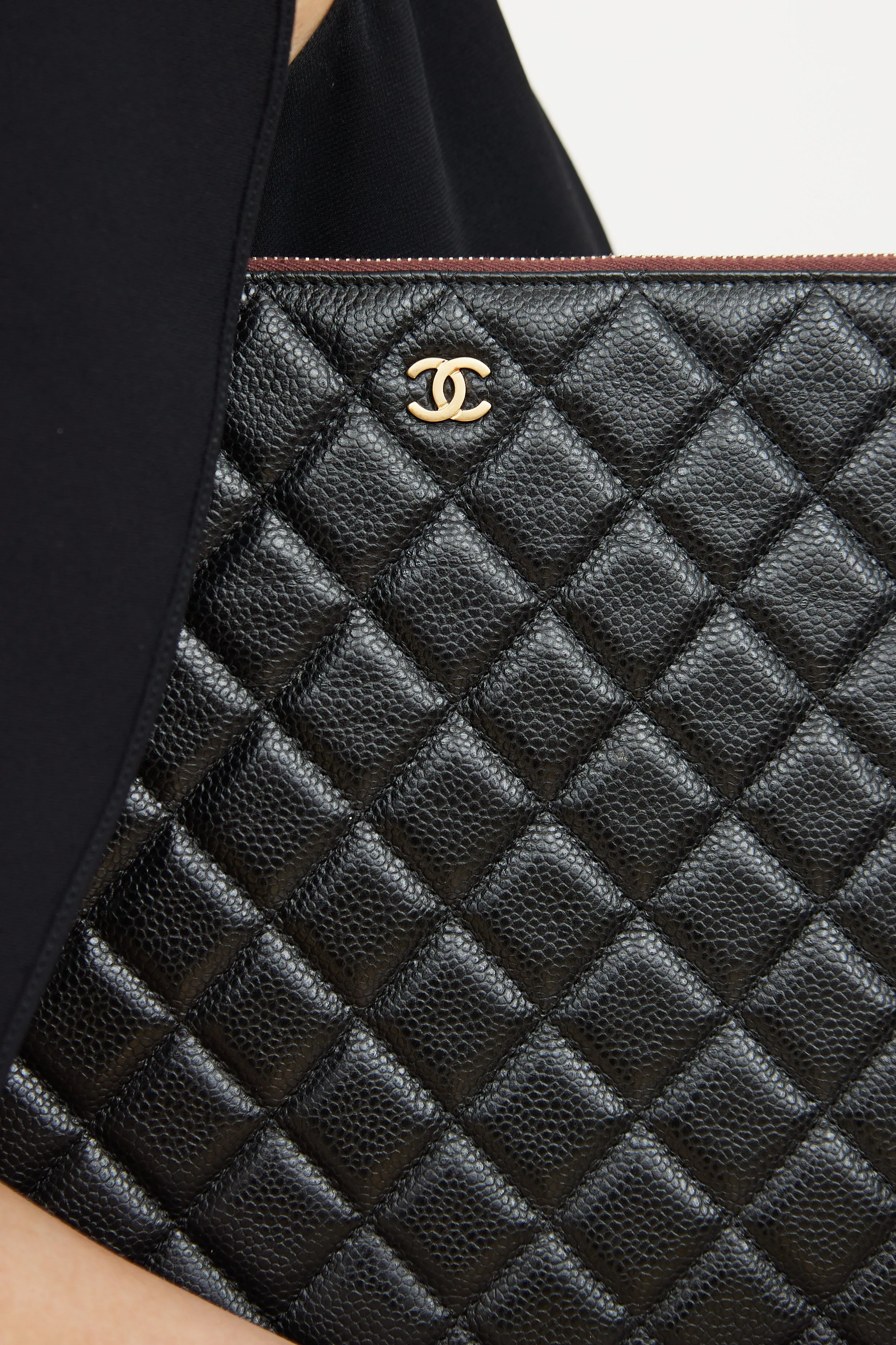 Black Quilted Caviar Large O Pouch