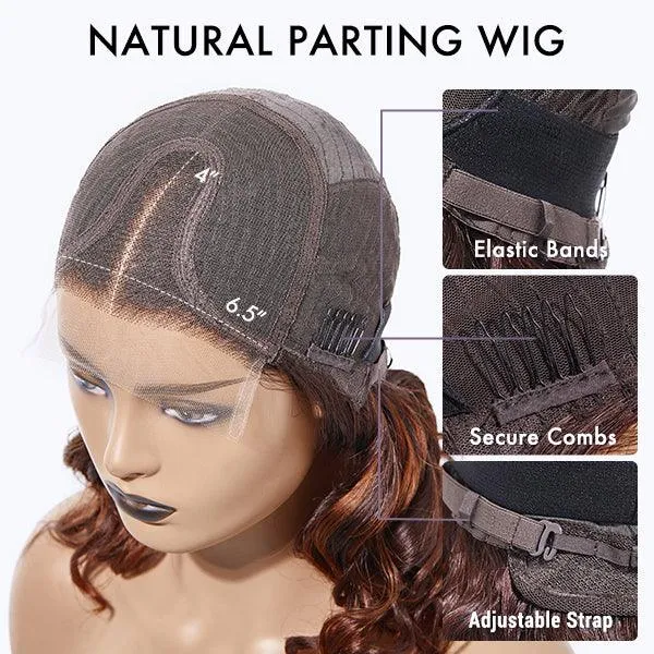 Brown Highlight Middle Part Effortlessly Chic Layered Haircut Wavy Glueless HD Minimalist Lace Short Wig
