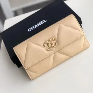 Chanel 19 Quilted Flap Wallet Long Goatskin