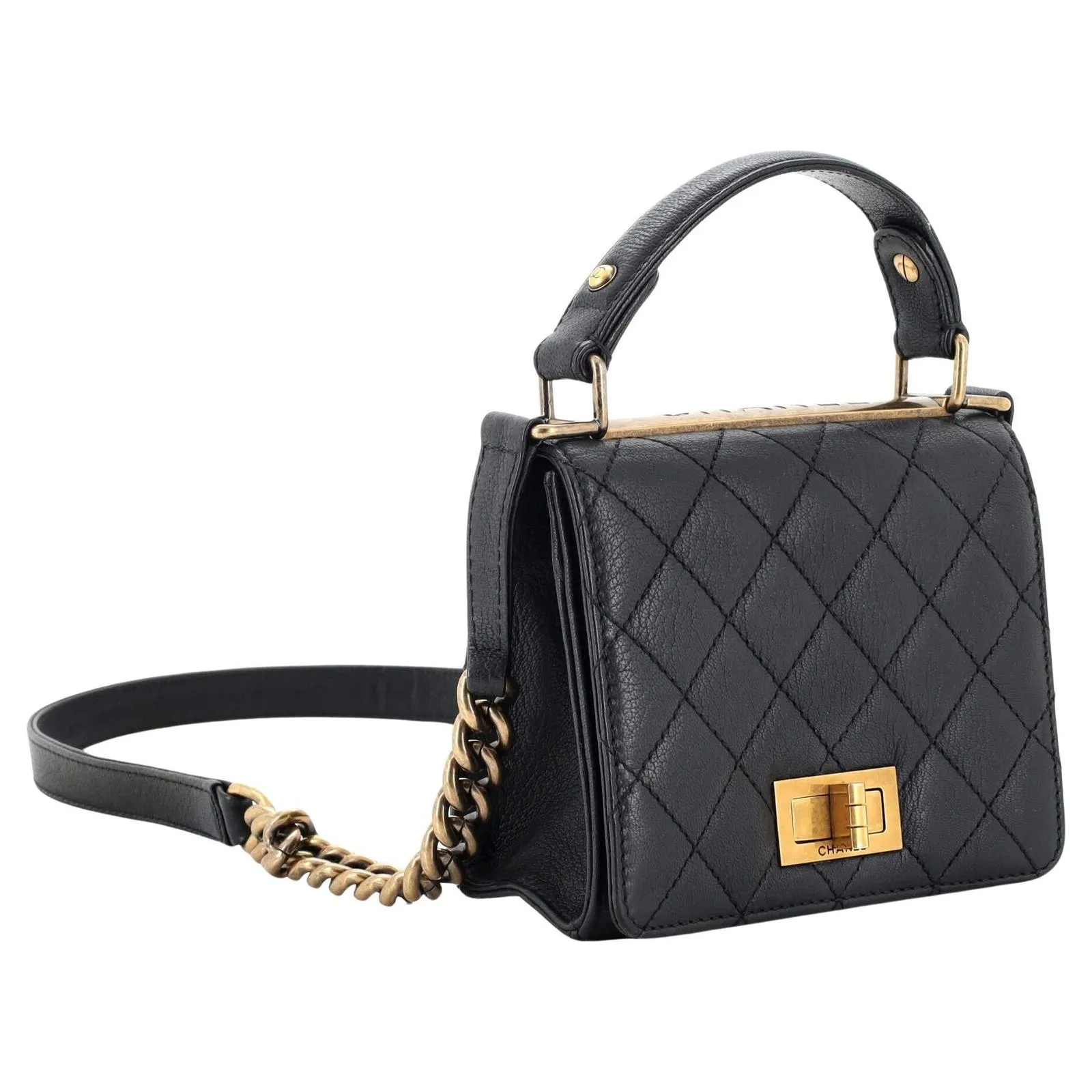 Chanel 2013 Small Mini Kelly Top Handle Quilted Caviar Reissue Classic Flap Bag