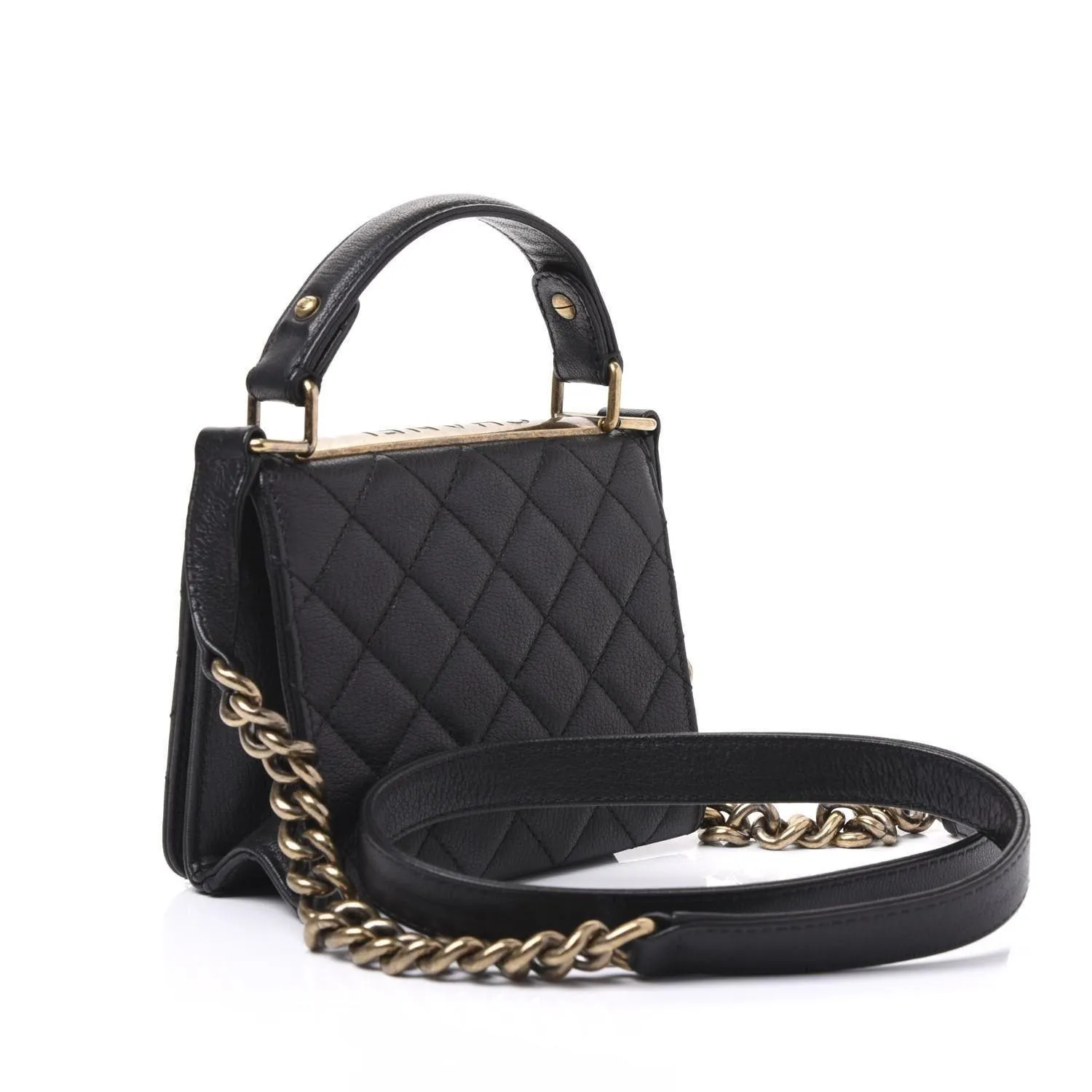 Chanel 2013 Small Mini Kelly Top Handle Quilted Caviar Reissue Classic Flap Bag