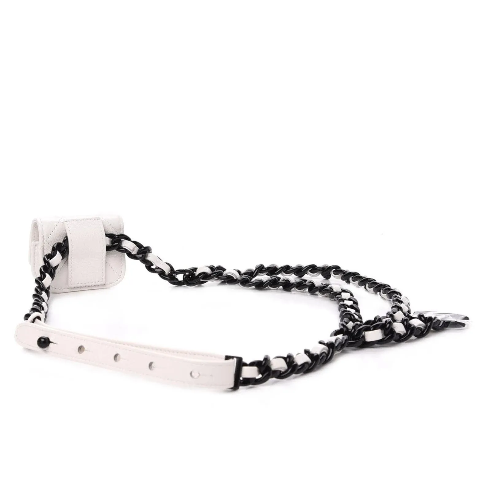 Chanel 2020 White Caviar Quilted Micro Mini Flap Waist Belt Bag Black Hardware