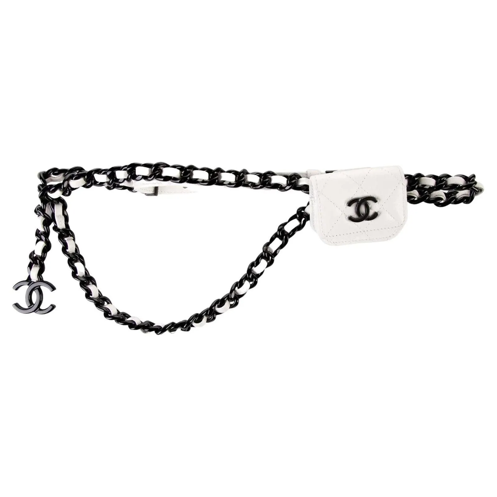 Chanel 2020 White Caviar Quilted Micro Mini Flap Waist Belt Bag Black Hardware