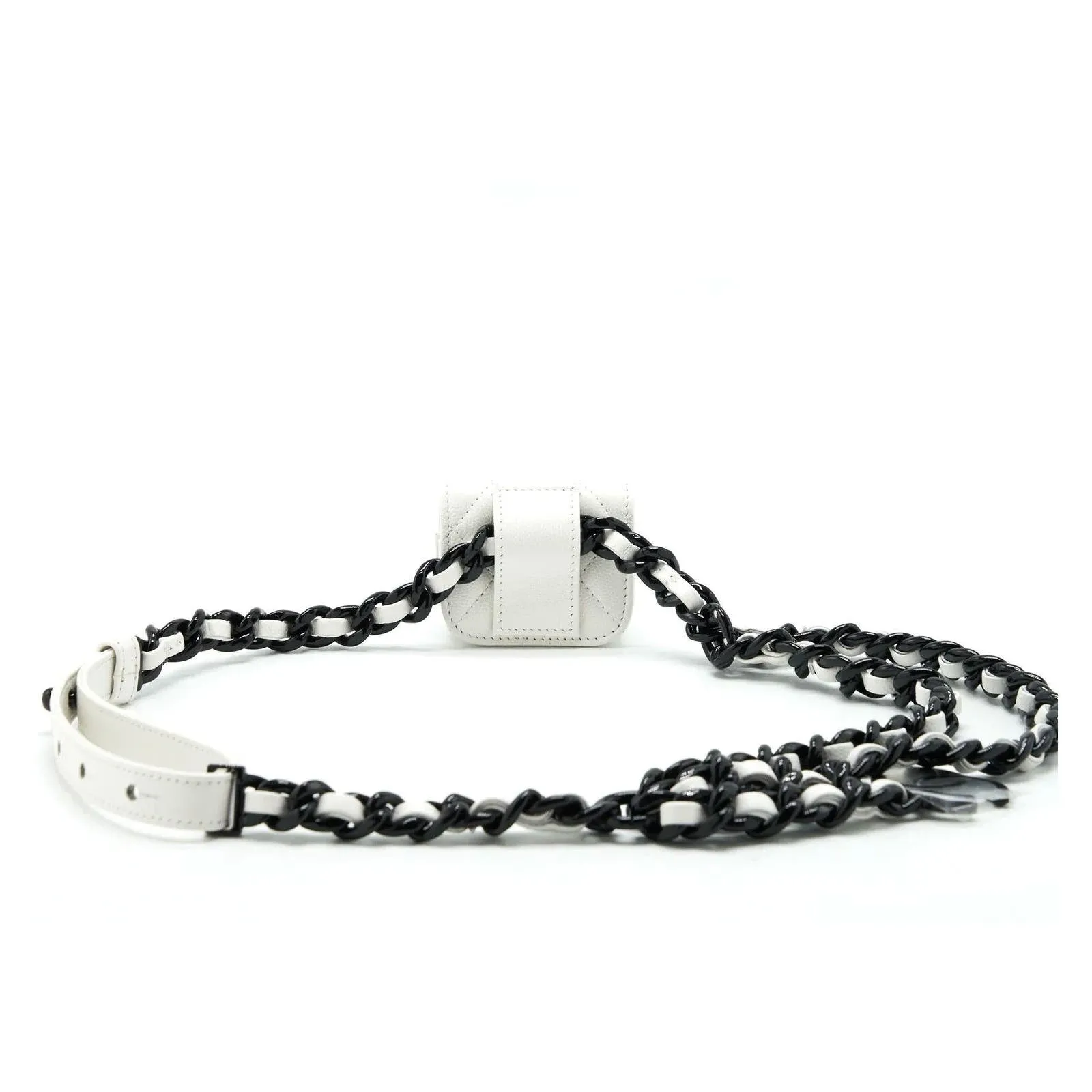 Chanel 2020 White Caviar Quilted Micro Mini Flap Waist Belt Bag Black Hardware
