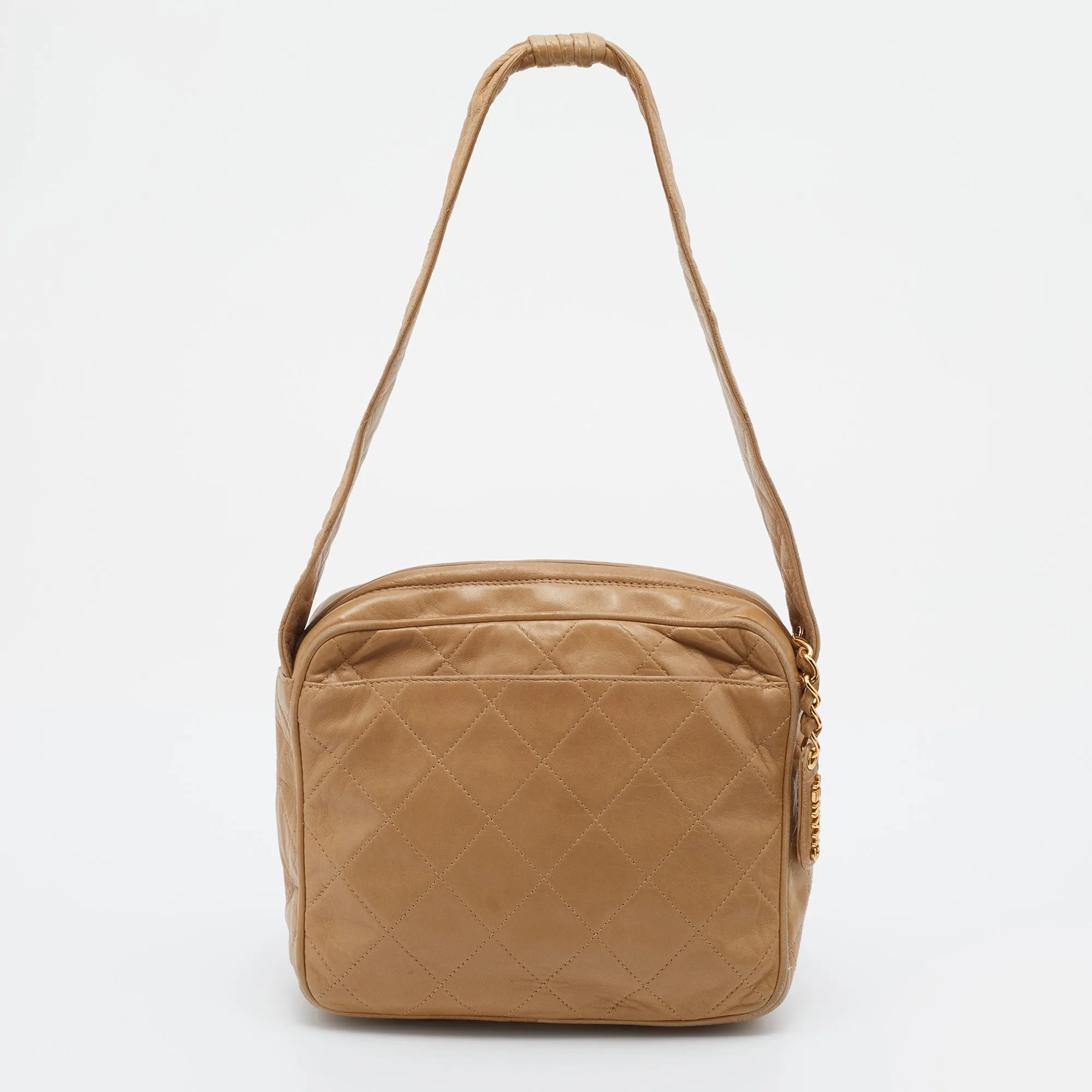 Chanel Beige Quilted Leather Vintage Camera Bag