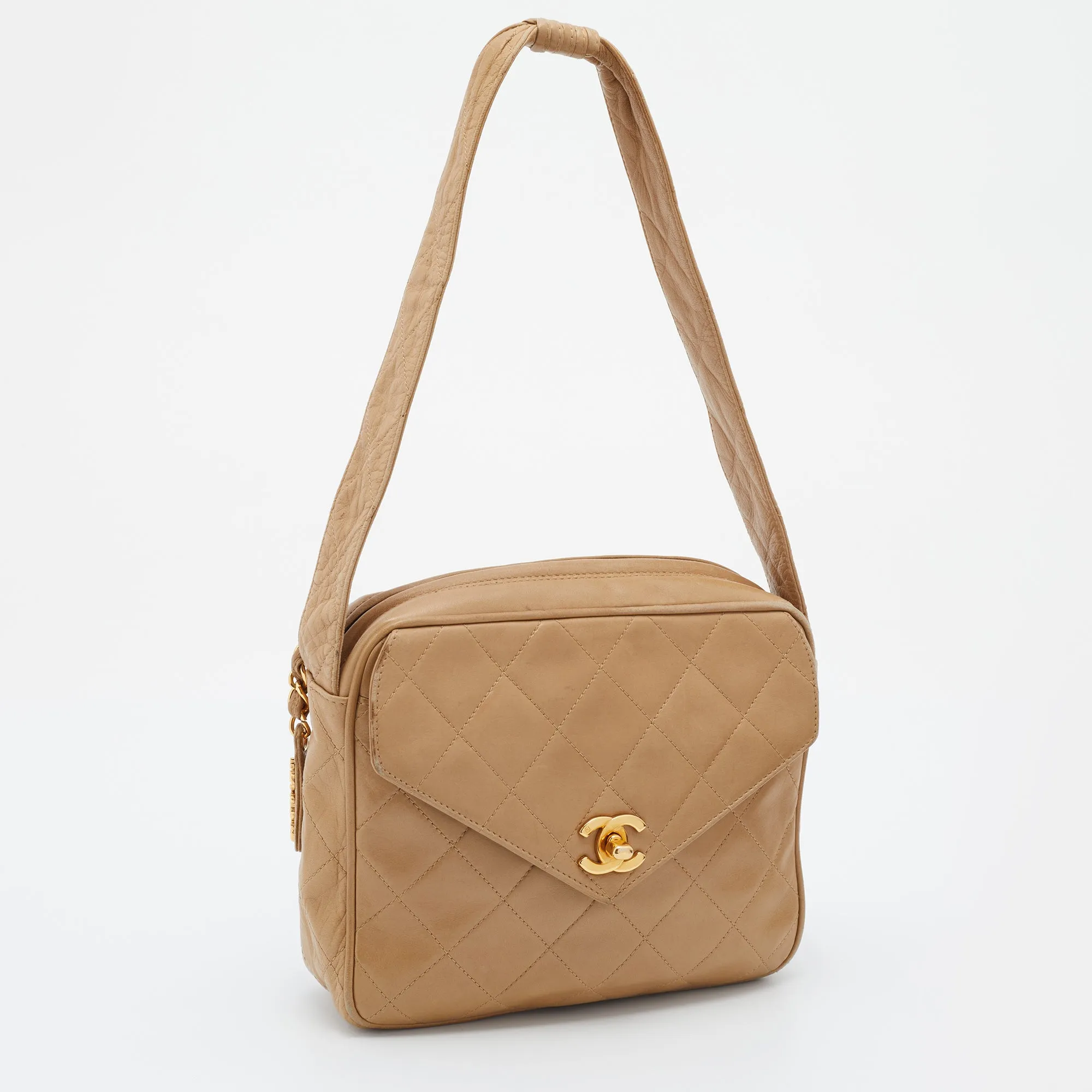 Chanel Beige Quilted Leather Vintage Camera Bag