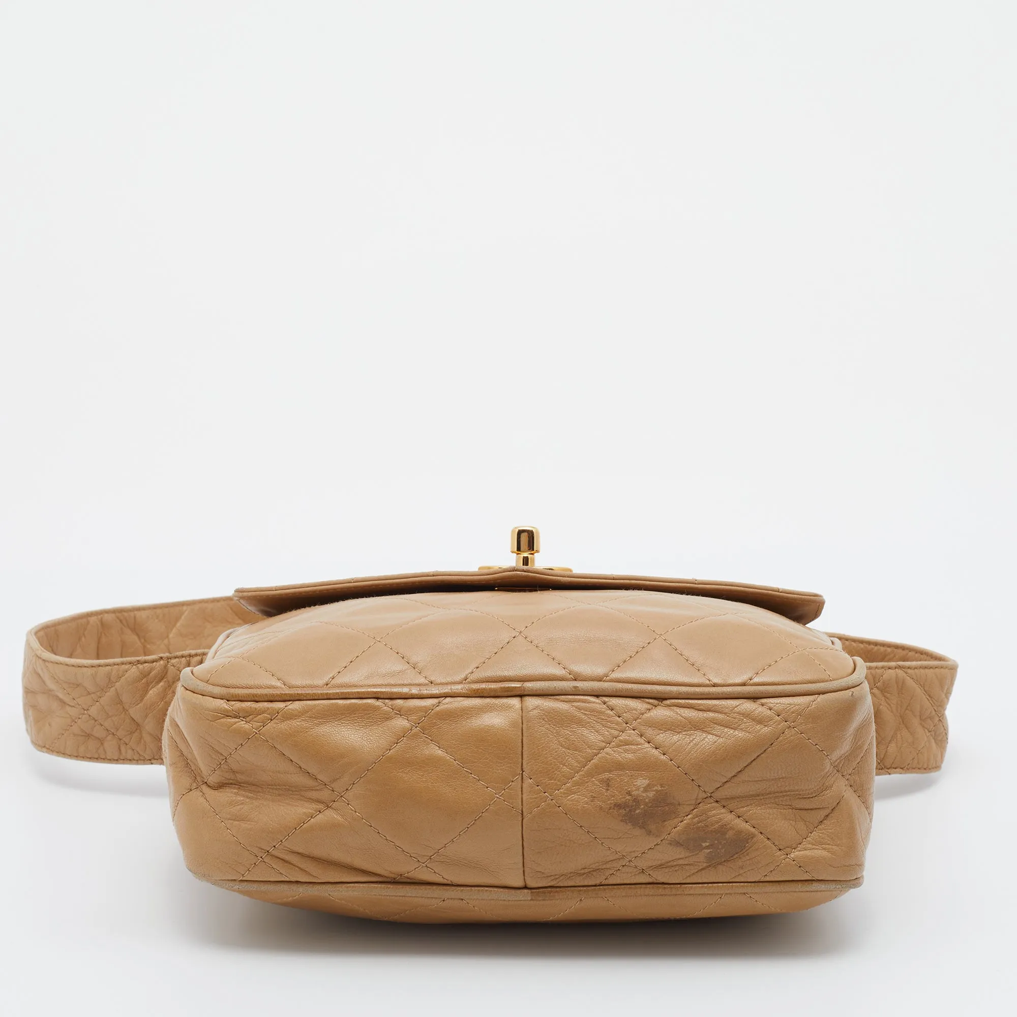 Chanel Beige Quilted Leather Vintage Camera Bag