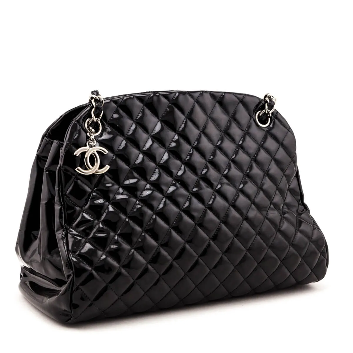 Chanel Black Patent Quilted Large Just Mademoiselle Bowling Bag