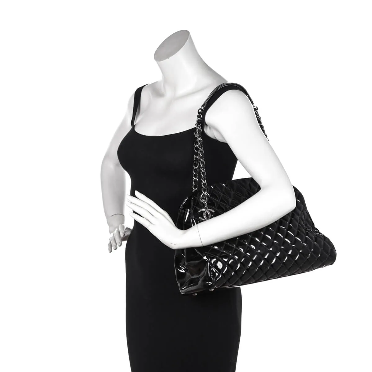 Chanel Black Patent Quilted Large Just Mademoiselle Bowling Bag
