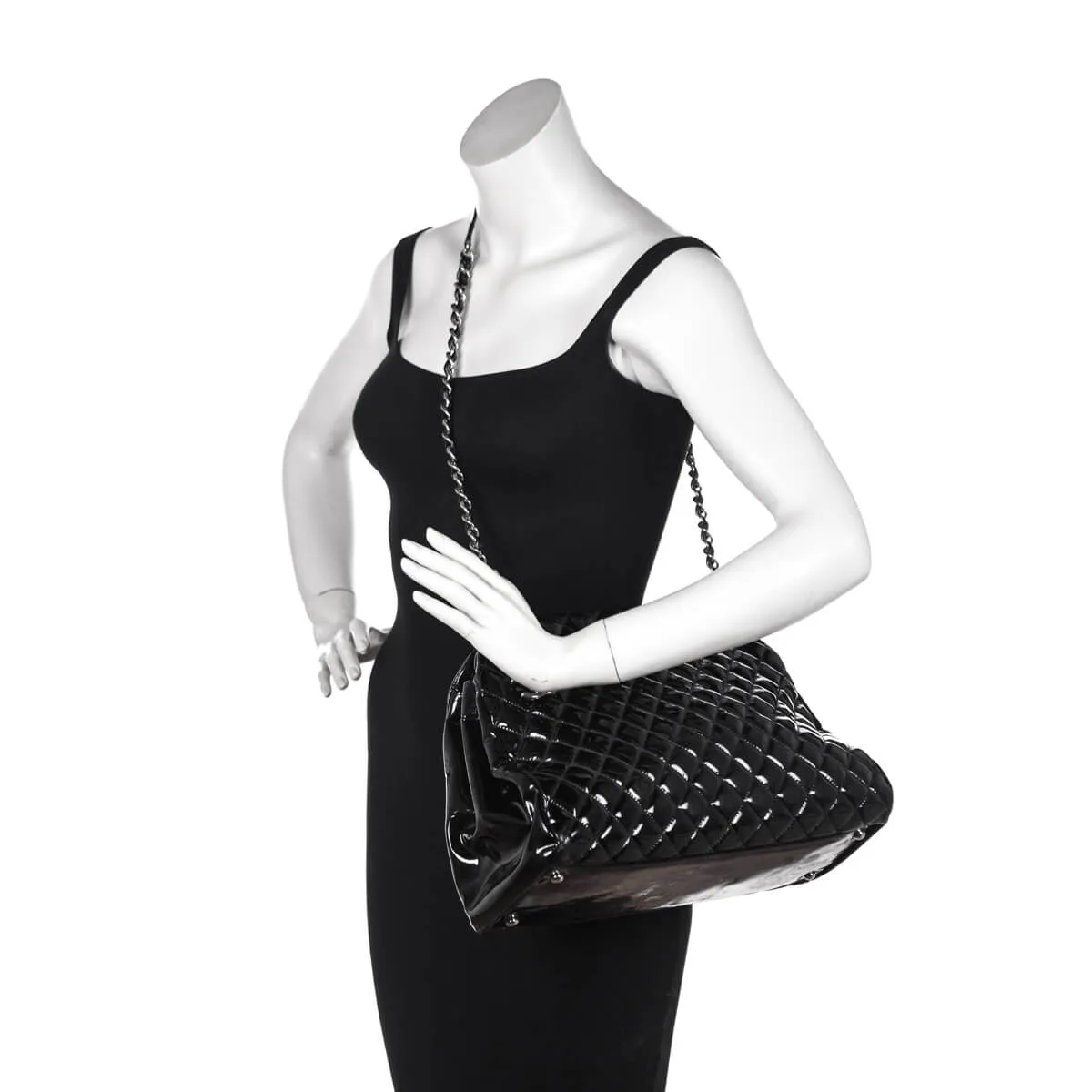 Chanel Black Patent Quilted Large Just Mademoiselle Bowling Bag