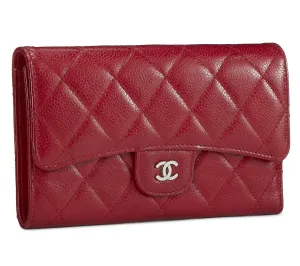 CHANEL CAVIAR QUILTED RED FLAP TRIFOLD WALLET