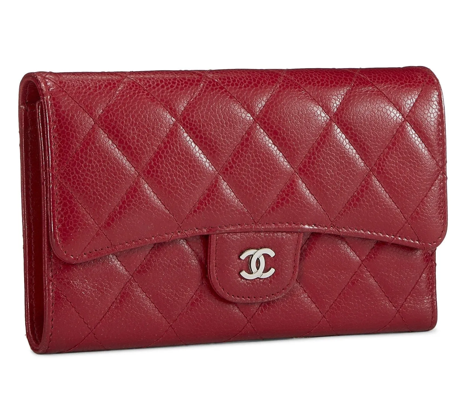 CHANEL CAVIAR QUILTED RED FLAP TRIFOLD WALLET