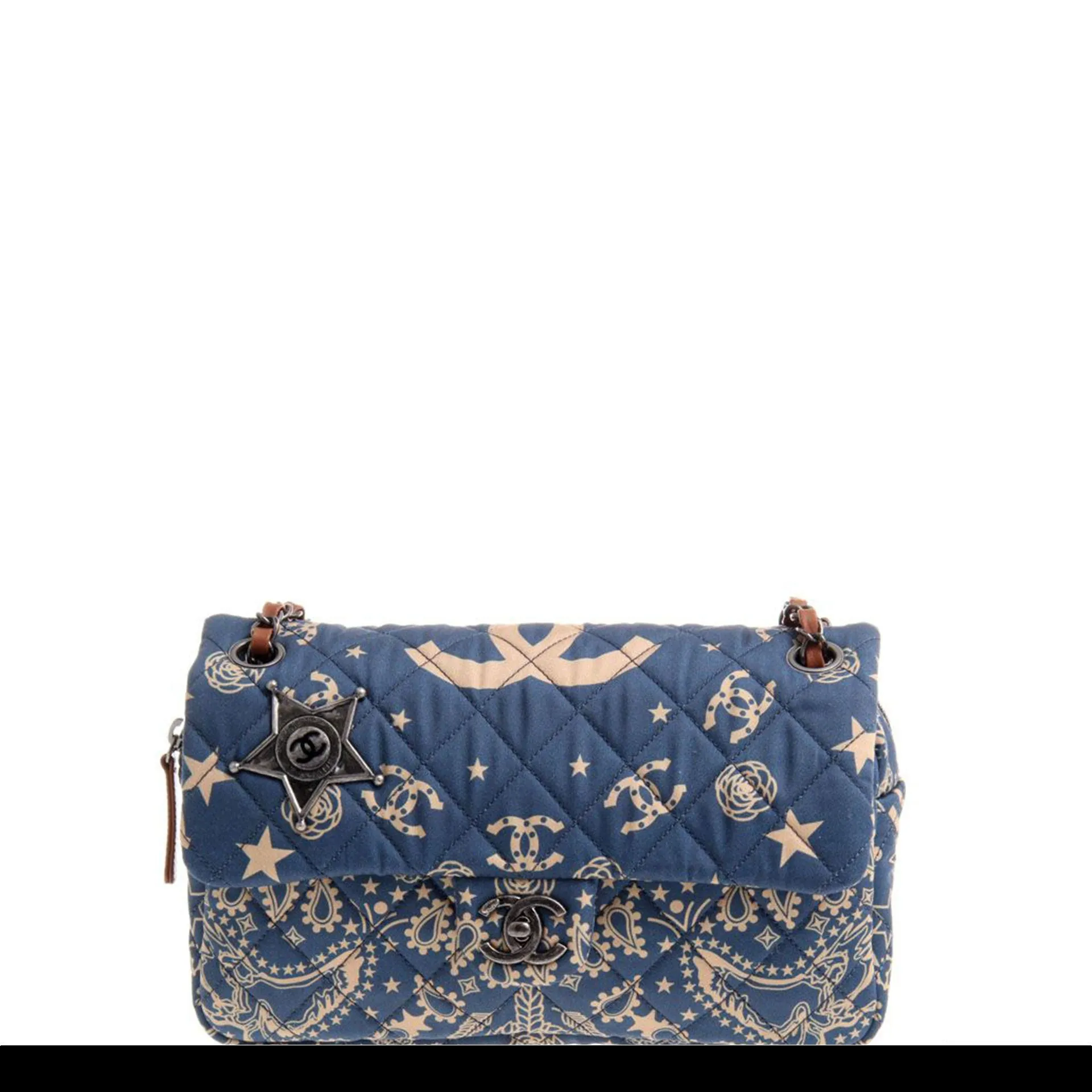 Chanel Paris-Dallas Bandana Medium Blue & Beige Quilted Classic Flap Canvas Bag