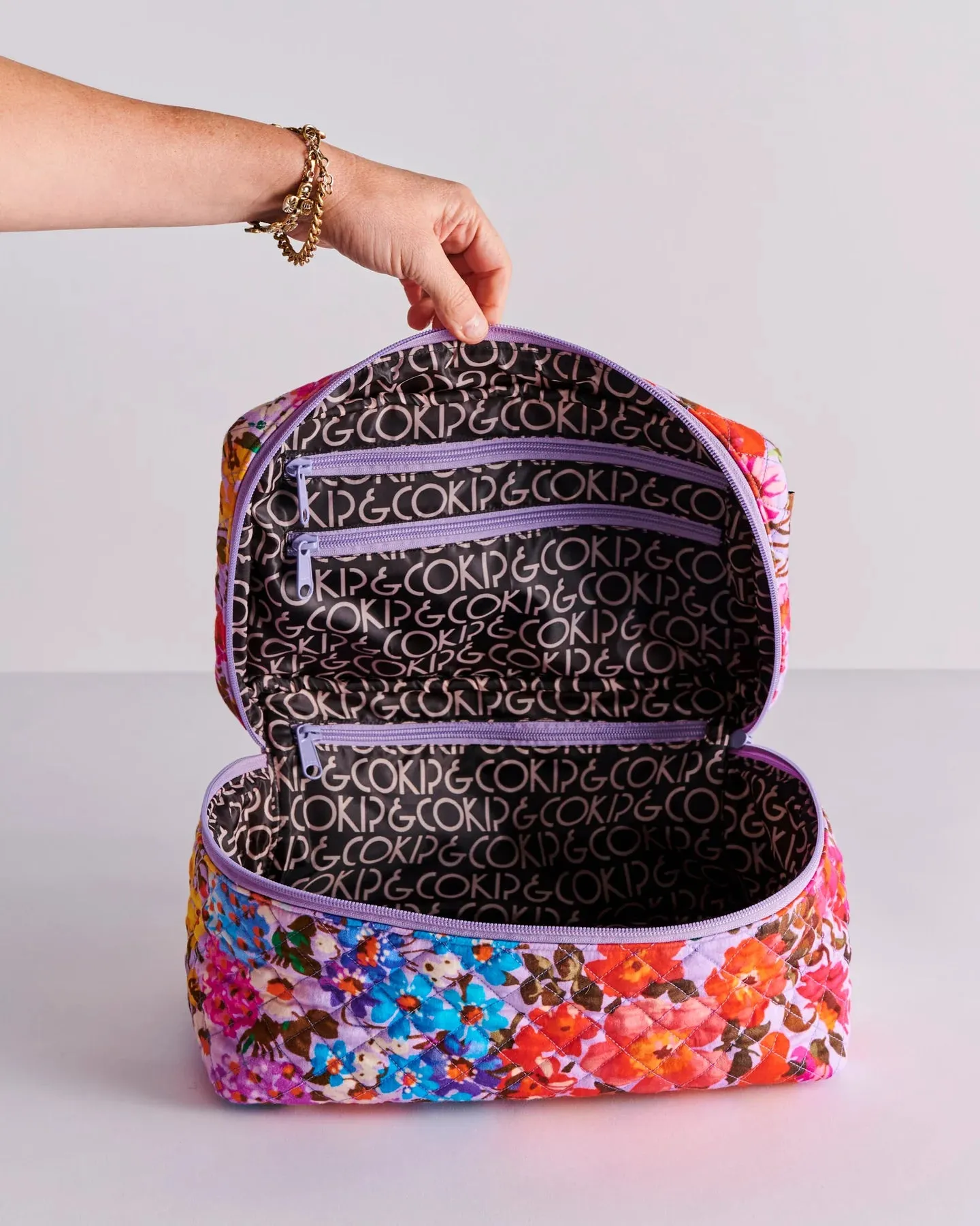 Forever Floral Lilac Quilted Cotton Toiletry Case - Kip & Co.