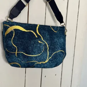 Lidia’s Bags Women's Abstract Golden Blue Shoulder Bag Quilted Lining (840-b88)