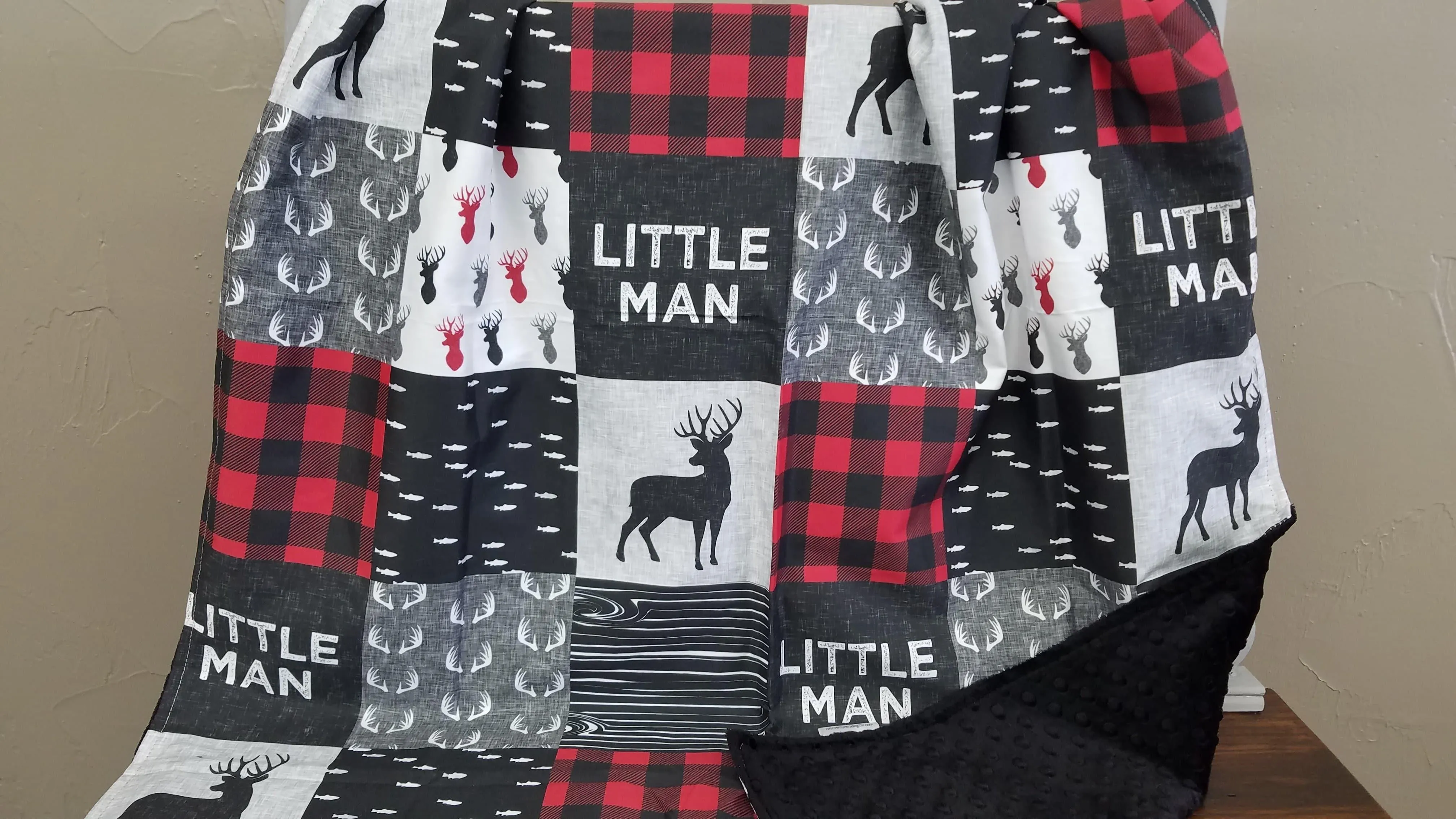 Little Man Deer Patchwork Print Baby Blanket or Toddler Comforter