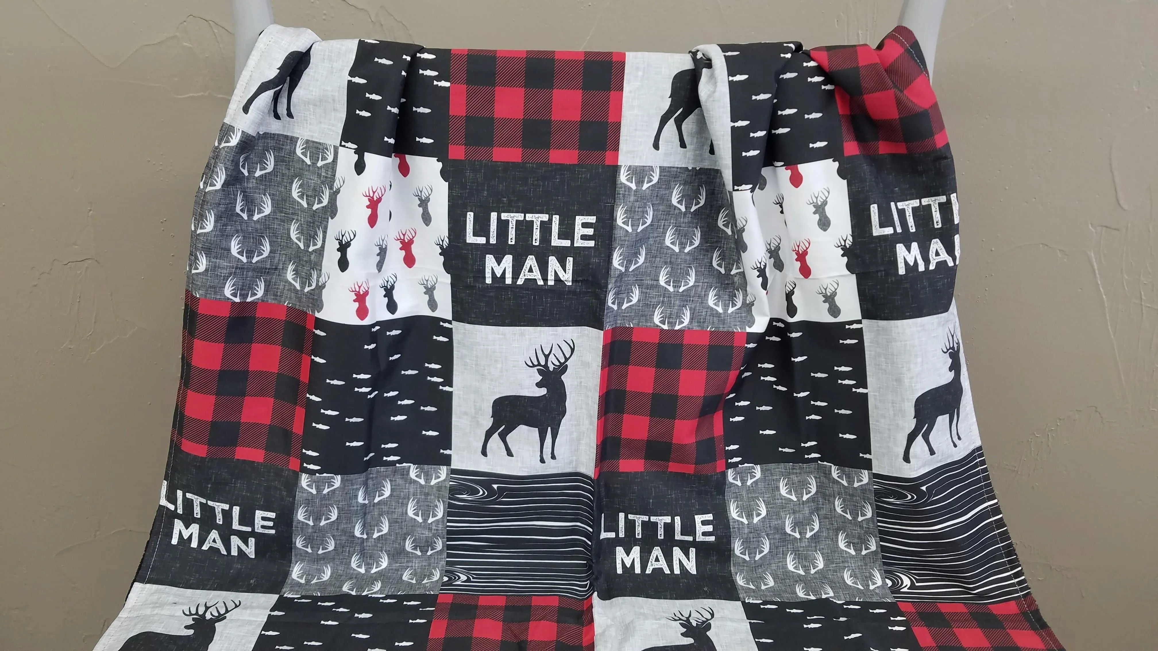 Little Man Deer Patchwork Print Baby Blanket or Toddler Comforter