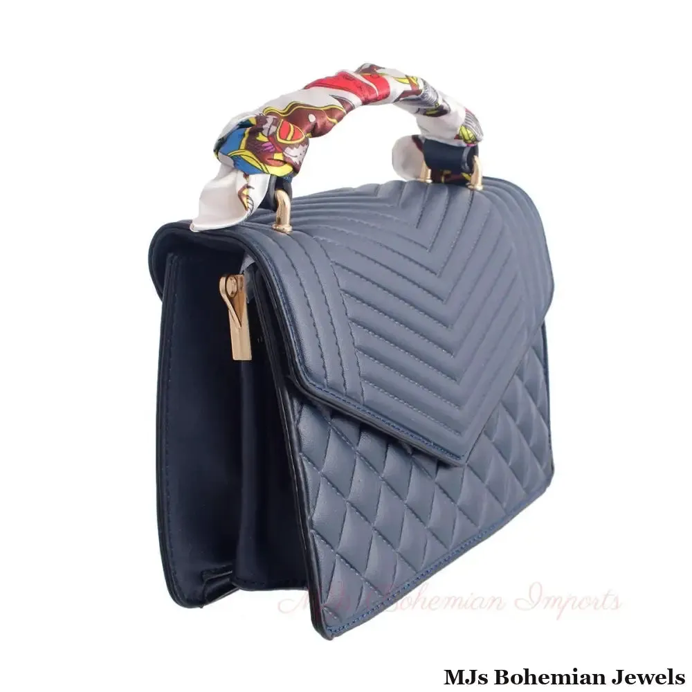 Navy Quilted Scarf Crossbody