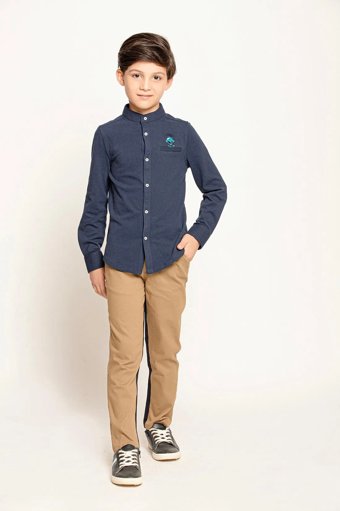 One Friday Varsity Chic Beige Striped Side Detail Trousers for Boys