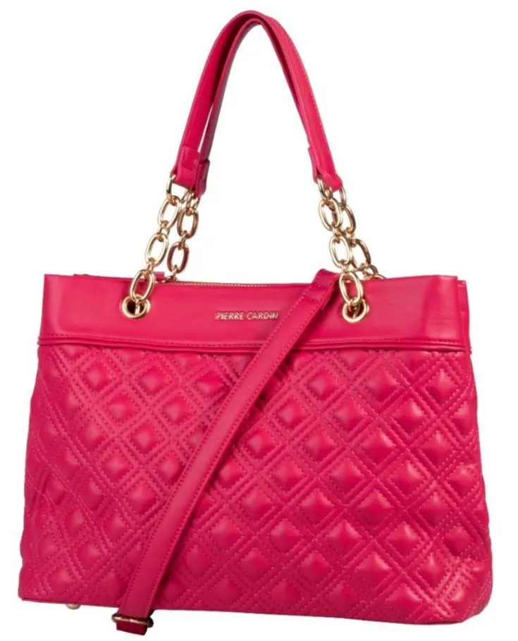 Pierre Cardin Kylie Chain Quilted Satchel Handbag | Pink