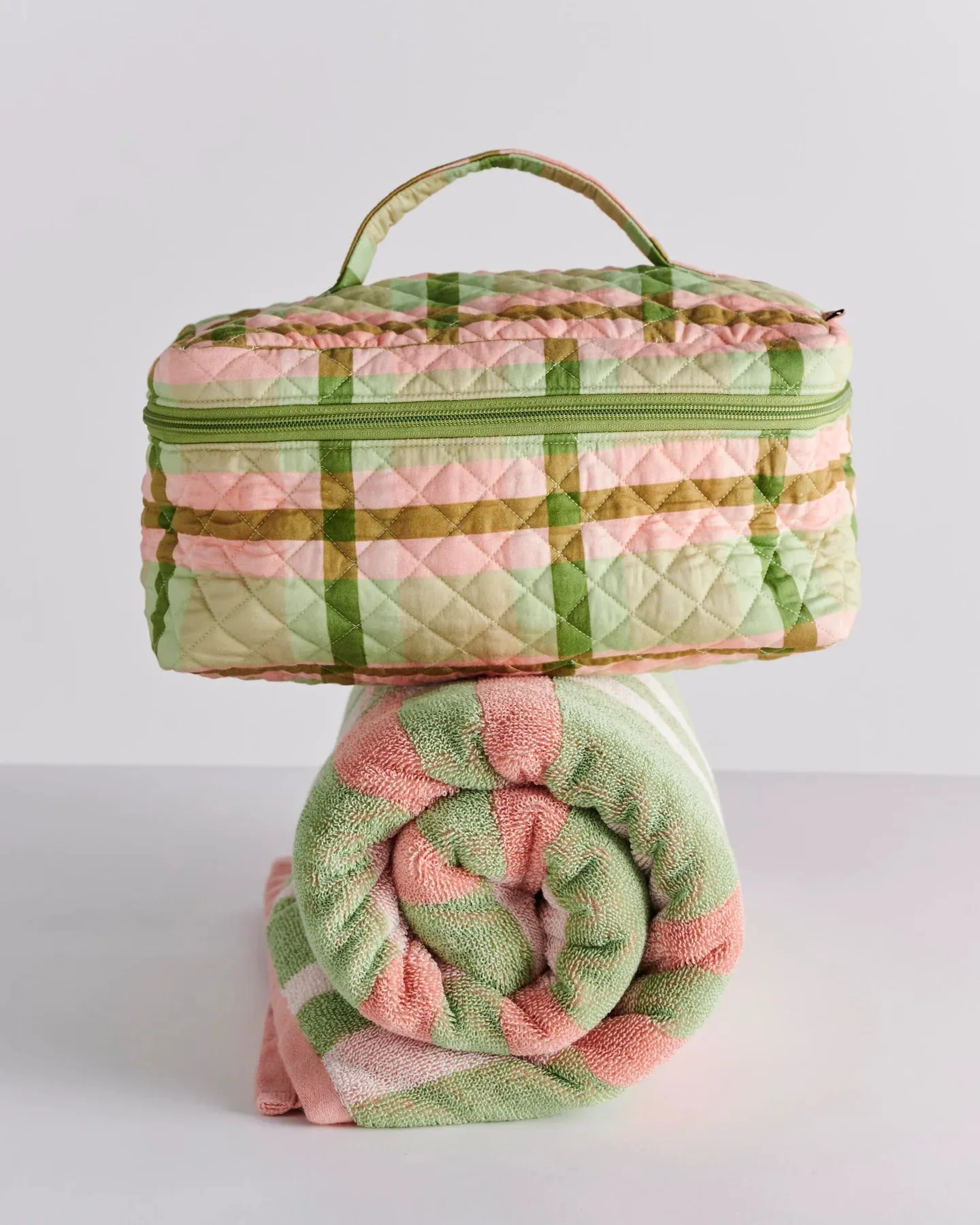 Pistachio Tartan Quilted Cotton Toiletry Case - Kip & Co.