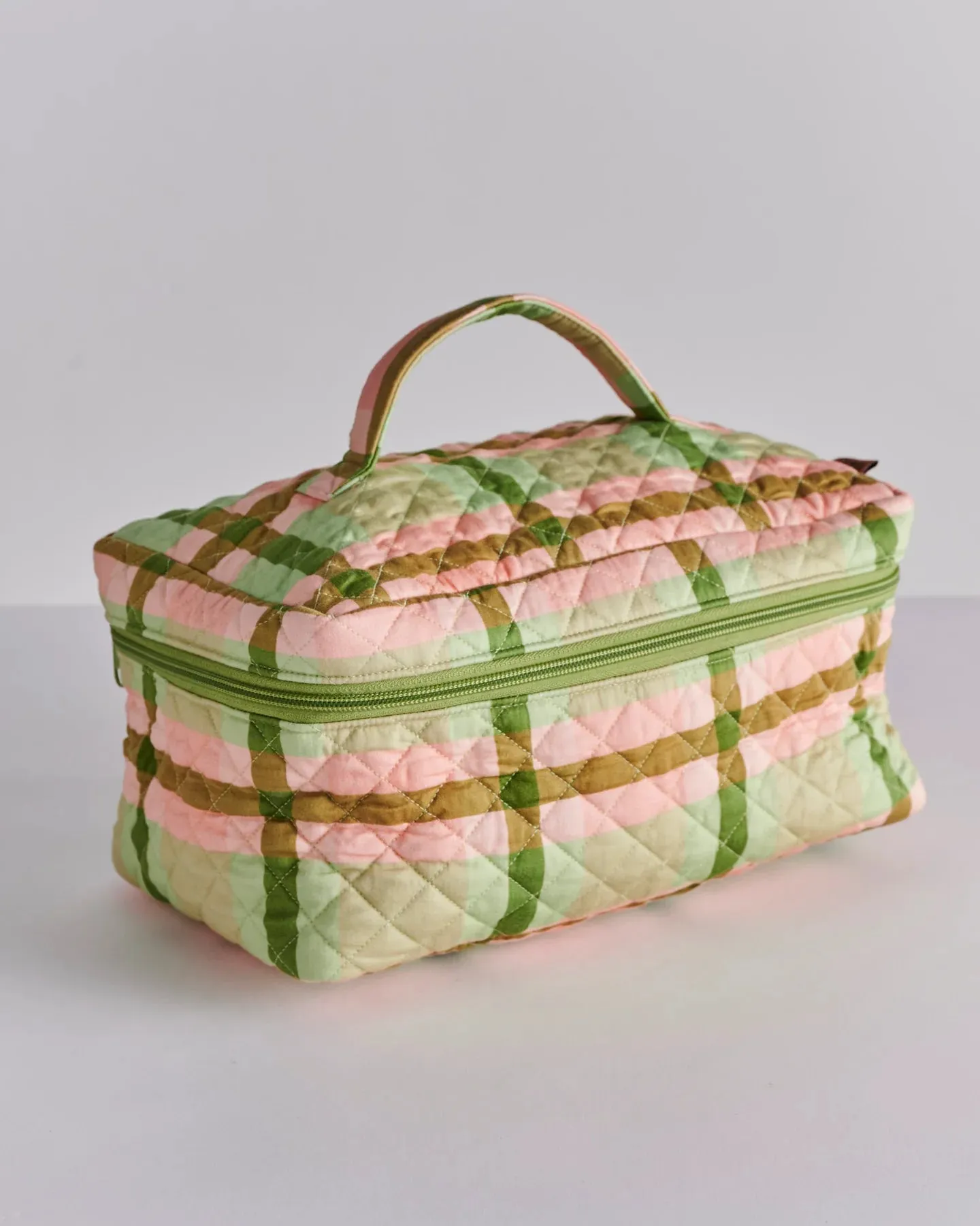 Pistachio Tartan Quilted Cotton Toiletry Case - Kip & Co.