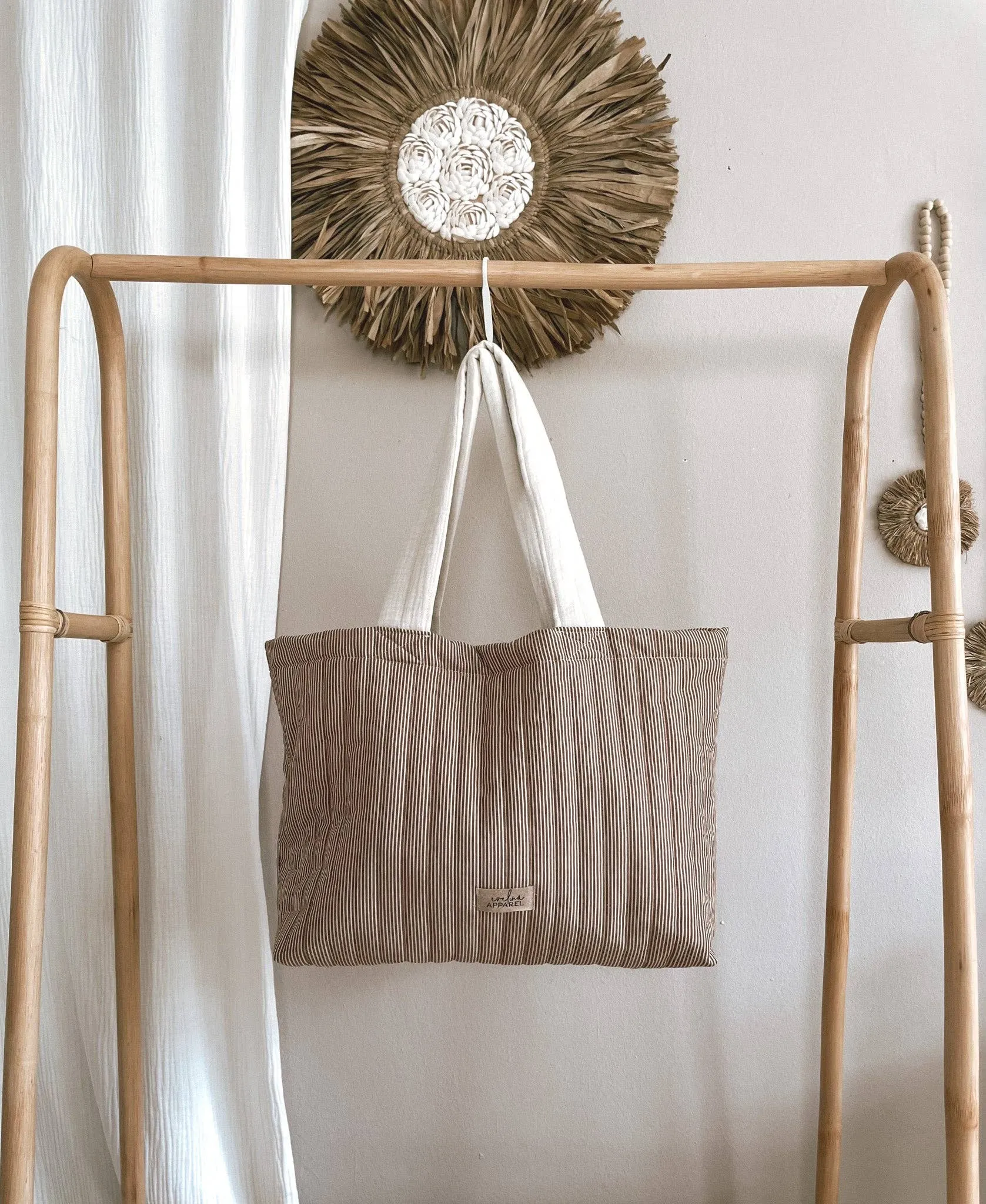 Quilted tote / chestnut stripes