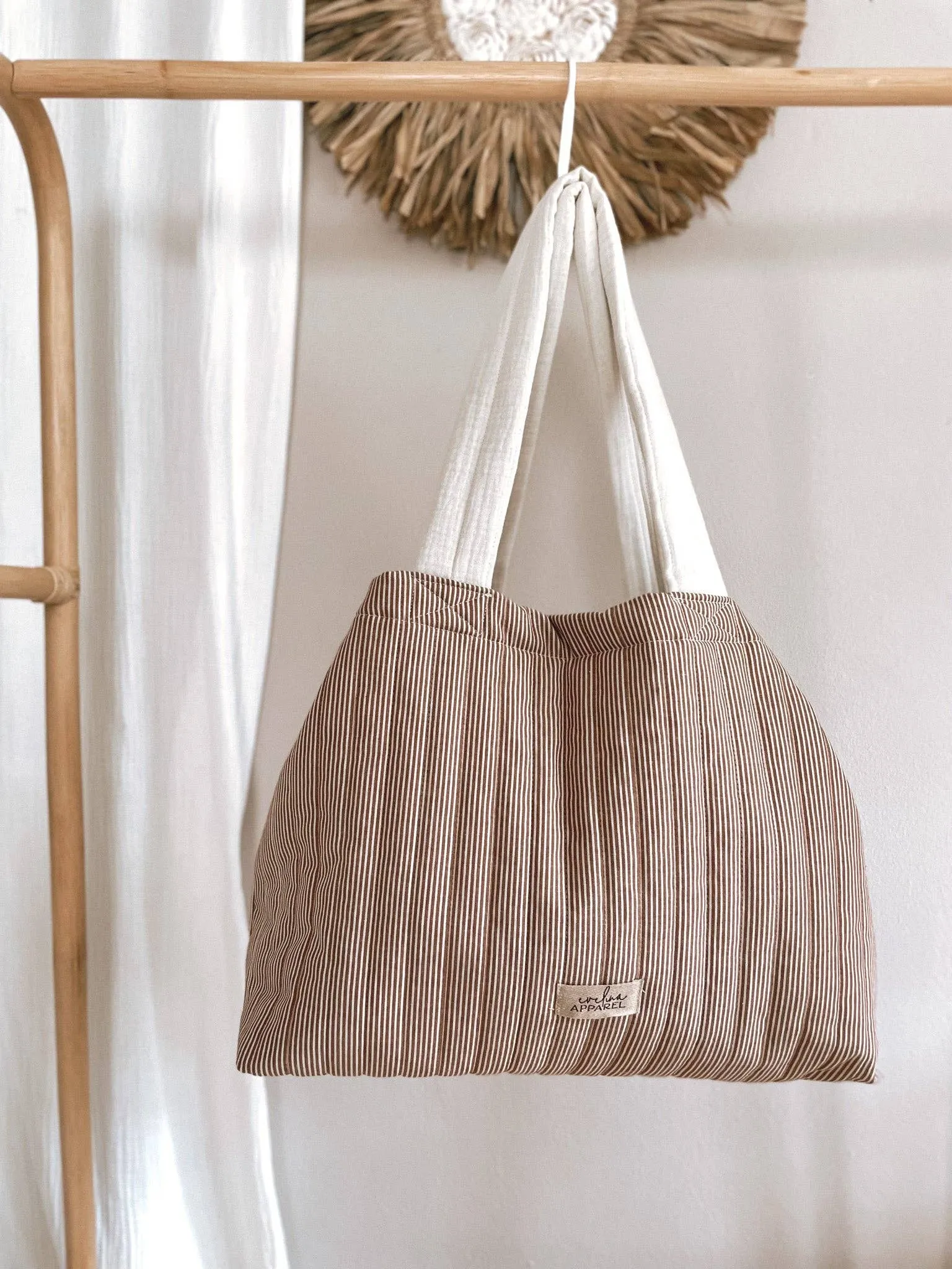 Quilted tote / chestnut stripes
