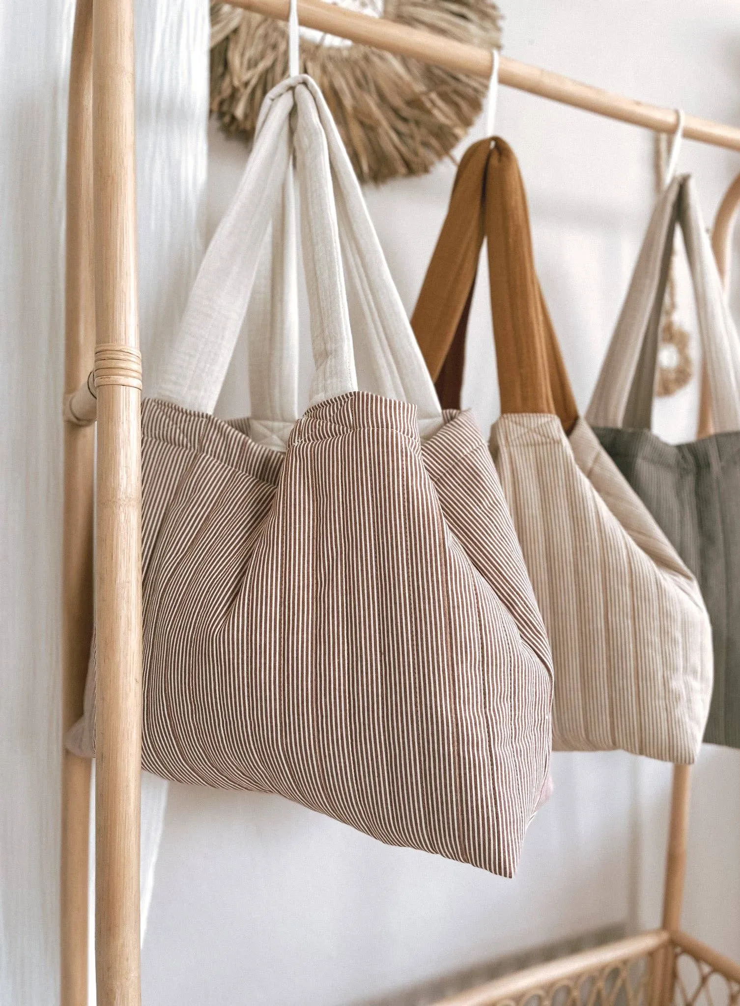 Quilted tote / chestnut stripes