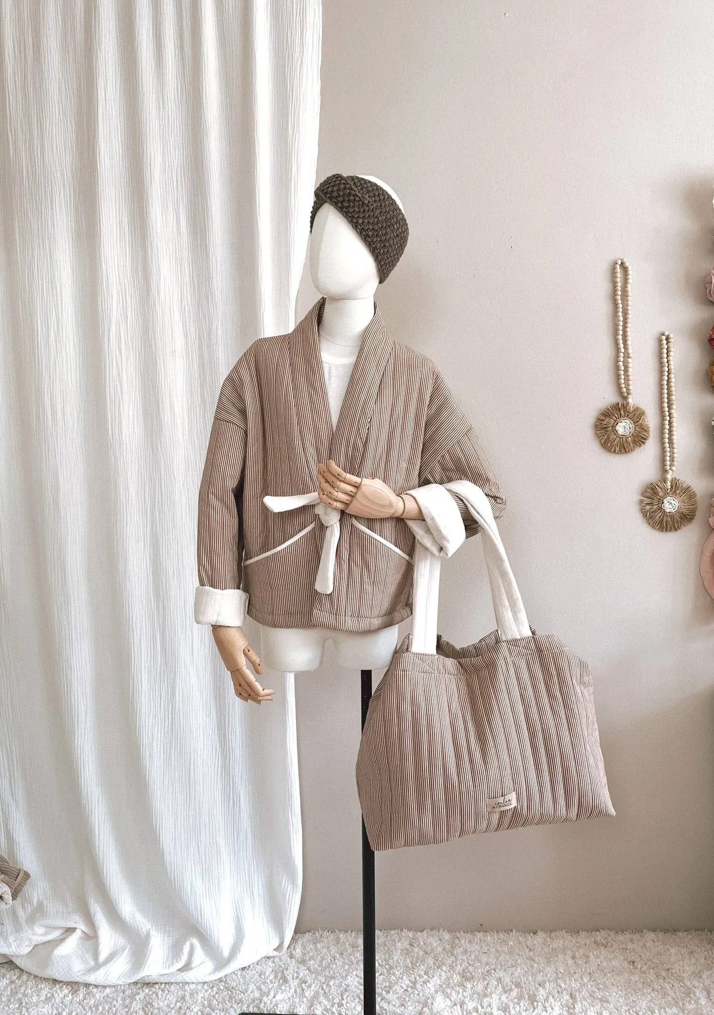 Quilted tote / chestnut stripes