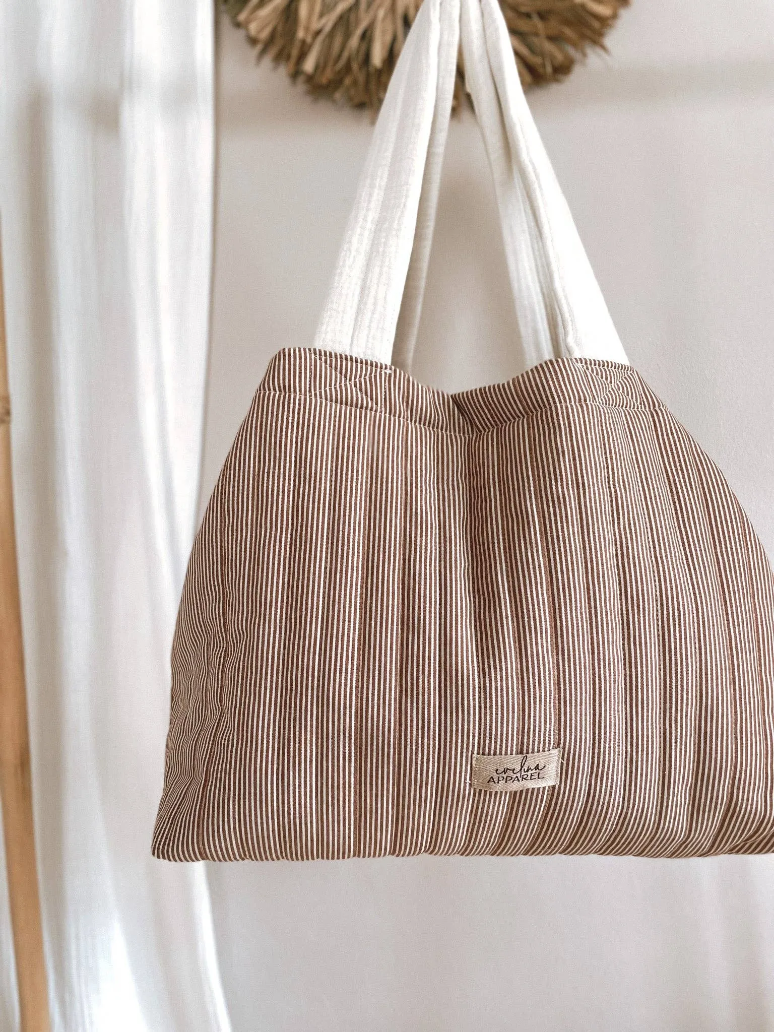 Quilted tote / chestnut stripes