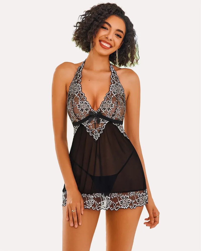 V-Neck Lace Babydoll Lingerie