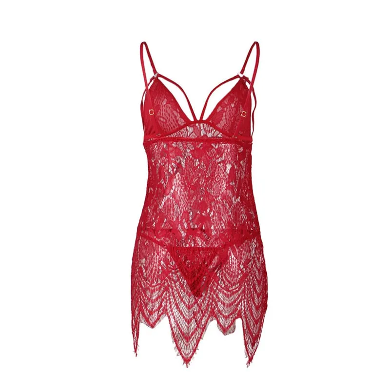 VenusFox Floral Lace Sexy Lingerie Erotic Dress Women Mini Nighty Costume Underwear Set Exotic Clothing Nightgown