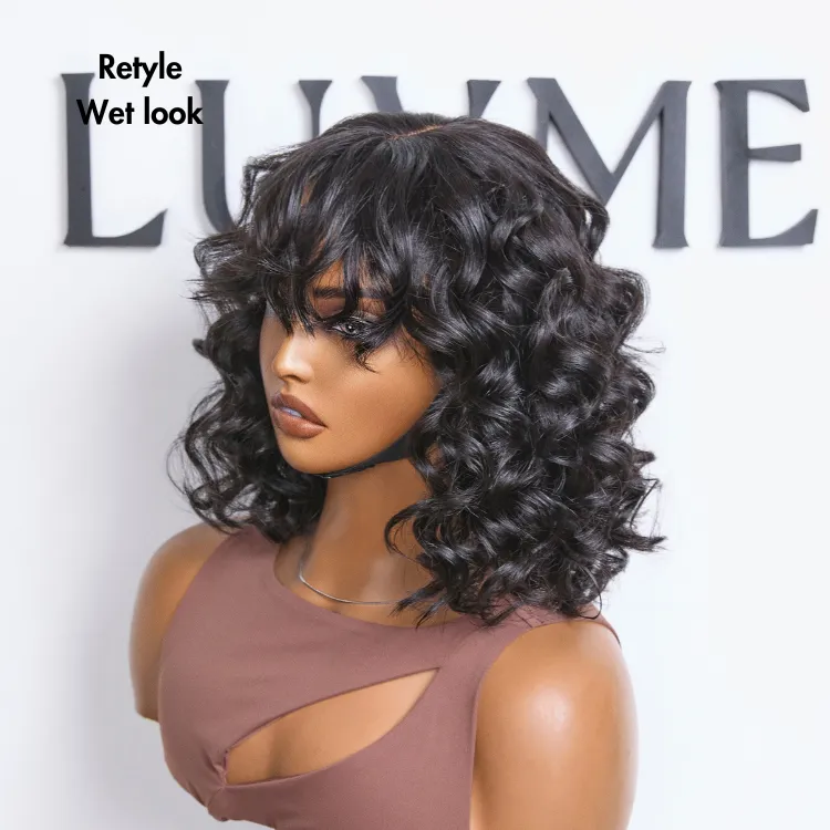 Weekly Special | Mature Lady Short Loose Wave Minimalist Lace Shoulder Length Wavy Bob Wig with Bangs