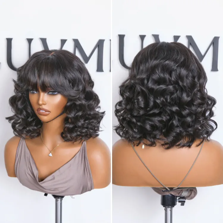 Weekly Special | Mature Lady Short Loose Wave Minimalist Lace Shoulder Length Wavy Bob Wig with Bangs