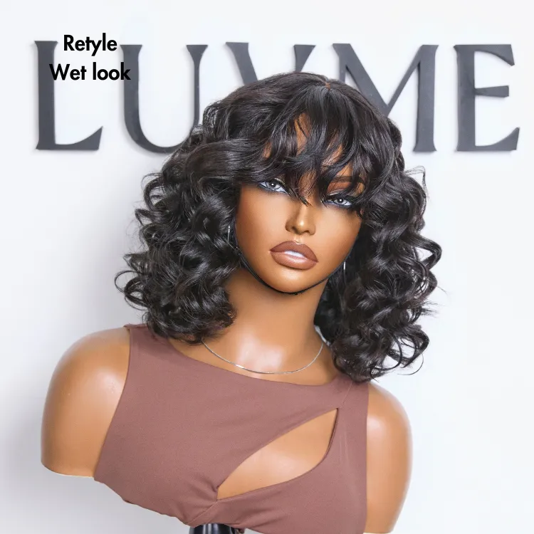 Weekly Special | Mature Lady Short Loose Wave Minimalist Lace Shoulder Length Wavy Bob Wig with Bangs